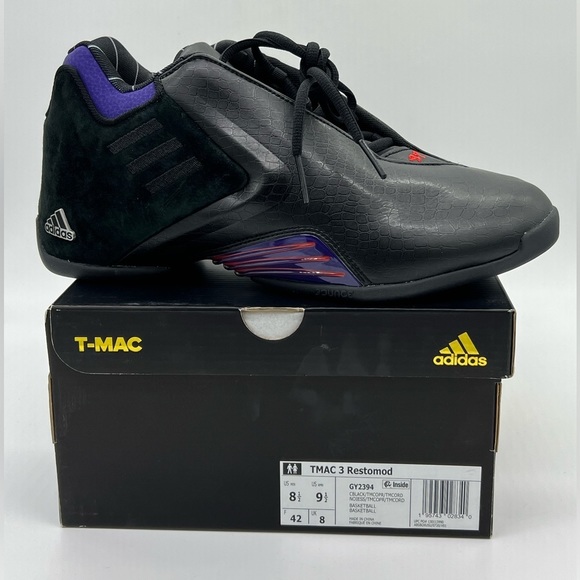 Adidas T-Mac 3 Restomod Mens Basketball Shoes Black Purple GY2394 NEW size 8.5 - Picture 1 of 7